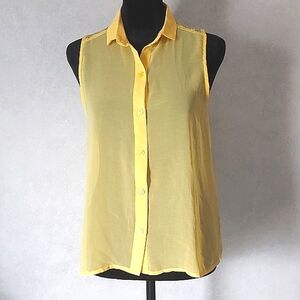 SLEEVELESS SHEER YELLOW BUTTON DOWN SHIRT